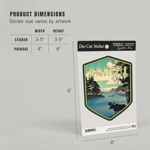 Die Cut Sticker Minnesota, Lithograph, Moose and Lake, Vinyl Sticker, (Waterproof Decal for Cars, Water Bottles, Laptops, Coolers), Small in Saudi Arabia