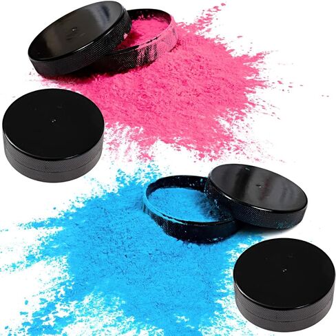 Gender Reveal Hockey Puck 2 Pack with Pink & Blue Powder | Ice Hockey Baby Reveal Party Supplies & Decorations Ideas for Babies Suprise Parties Ideas in Saudi Arabia