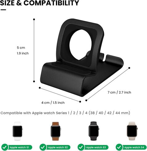 حامل شحن للساعة لمنضدة - قاعدة شحن مدمجة متوافقة مع Apple Watch Series1&2 & 3-38mm &42mm/Series4-40mm & 44mm (فضي) in Saudi Arabia