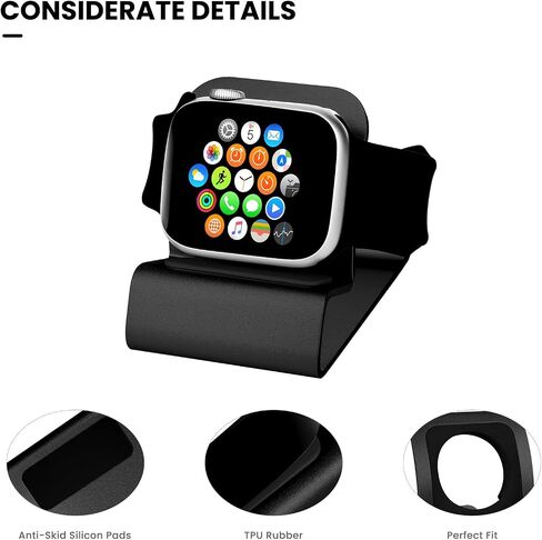 حامل شحن للساعة لمنضدة - قاعدة شحن مدمجة متوافقة مع Apple Watch Series1&2 & 3-38mm &42mm/Series4-40mm & 44mm (فضي) in Saudi Arabia