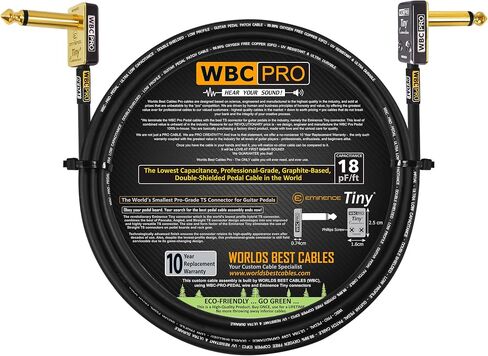 24 بوصة - WBC-PRO-Pedal - 22 AWG - غطاء منخفض (18pF/قدم) - درجة احترافية - قائم على الجرافيت - دواسة مزدوجة الحماية، تأثيرات، رقعة، كابل أداة مع موصلات TS بزاوية صغيرة مطلية بالذهب in Saudi Arabia