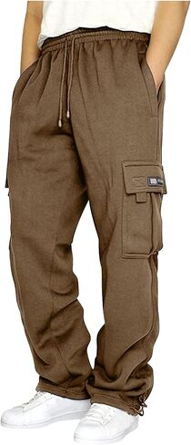 Cargo Sweatpants Men Casual Loose Fit Jogging Bottoms Drawstring Elasticated Waist Stretch Work Trousers with Pockets in Saudi Arabia