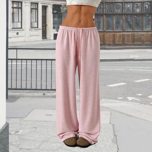 Women's Low Rise Y2k Baggy Sweatpants Wide Leg Sweat Pant Straight Leg Drawstring Athletic Elastic Waist Pants with Pockets in Saudi Arabia
