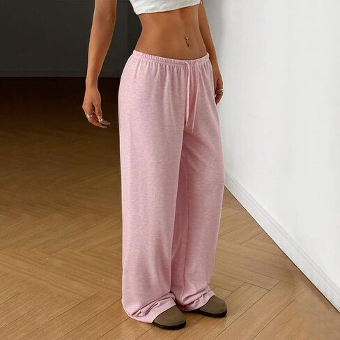 Women's Low Rise Y2k Baggy Sweatpants Wide Leg Sweat Pant Straight Leg Drawstring Athletic Elastic Waist Pants with Pockets in Saudi Arabia