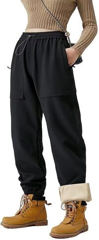 Women's Fleece Lined Cargo Joggers Water Resistant Winter Women Hiking Pants Sweatpants Snow Running in Kuwait