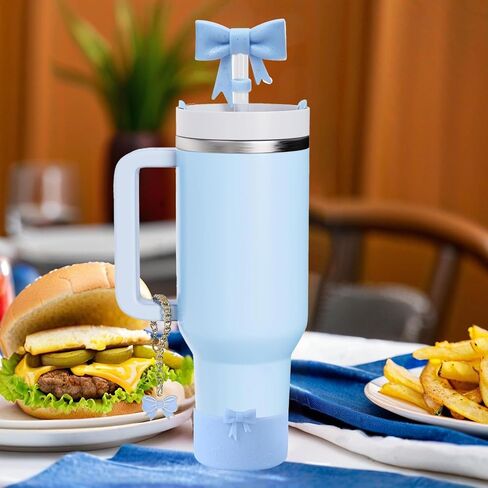 Cup Accessories Set for Stanley,Including1Pcs Silicone Boot Sleeve, 2Pcs Cute Glitter Bow Straw Cover Caps 10mm Reusable Straw Toppers and 1Pcs Handle Charm for Stanley Tumbler 30&40oz. in Saudi Arabia