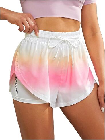 OYOANGLE Women's 2 in 1 Running Shorts with Liner Pockets Side Split High Waisted Workout Athletic Shorts in Saudi Arabia