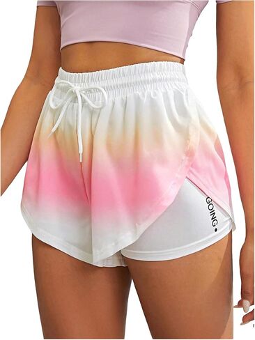 OYOANGLE Women's 2 in 1 Running Shorts with Liner Pockets Side Split High Waisted Workout Athletic Shorts in Saudi Arabia