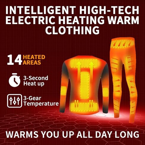 Electric Heated Underwear Set Fleece Lined Thermal Body Suit Men Winter Motorcycle Top Pants in Kuwait