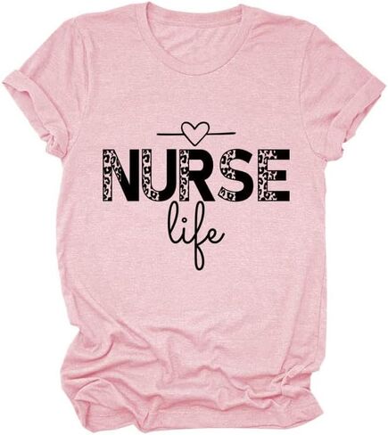 T-Shirt for Women Nurse Life Letter Print Short Sleeve Crew Neck Cute Graphic T Shirts Casual Tops Tees Women's Cotton Blouse in Saudi Arabia