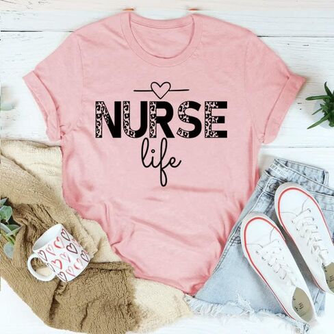 T-Shirt for Women Nurse Life Letter Print Short Sleeve Crew Neck Cute Graphic T Shirts Casual Tops Tees Women's Cotton Blouse in Saudi Arabia