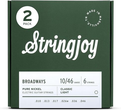 Stringjoy BR1046 برودوايز أوتار جيتار كهربائي من النيكل النقي، 10-46 مقياس الضوء الكلاسيكي، متين، أوتار جيتار لتعزيز النغمة واللعب السلس، أوتار جيتار كهربائي مجموعة 6 أوتار، عبوتان in Kuwait