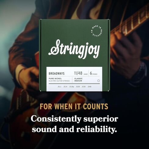 Stringjoy BR1046 برودوايز أوتار جيتار كهربائي من النيكل النقي، 10-46 مقياس الضوء الكلاسيكي، متين، أوتار جيتار لتعزيز النغمة واللعب السلس، أوتار جيتار كهربائي مجموعة 6 أوتار، عبوتان in Kuwait
