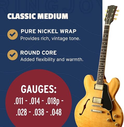 Stringjoy BR1046 برودوايز أوتار جيتار كهربائي من النيكل النقي، 10-46 مقياس الضوء الكلاسيكي، متين، أوتار جيتار لتعزيز النغمة واللعب السلس، أوتار جيتار كهربائي مجموعة 6 أوتار، عبوتان in Kuwait