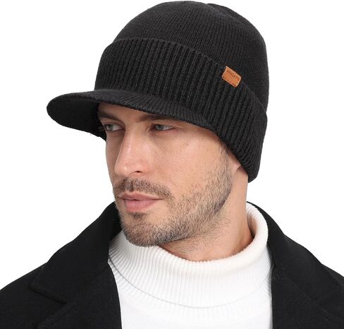Wmcaps Mens Winter Beanie with Brim - Fleece Lined Thermal Knit Visor Hat for Cold Weather in Saudi Arabia