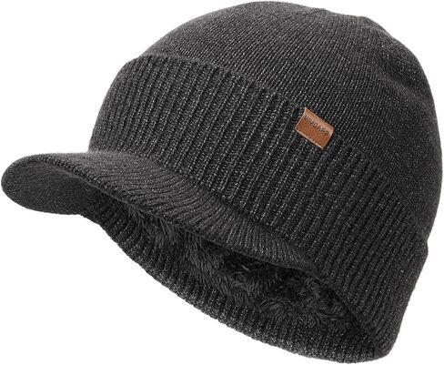 Wmcaps Mens Winter Beanie with Brim - Fleece Lined Thermal Knit Visor Hat for Cold Weather in Saudi Arabia