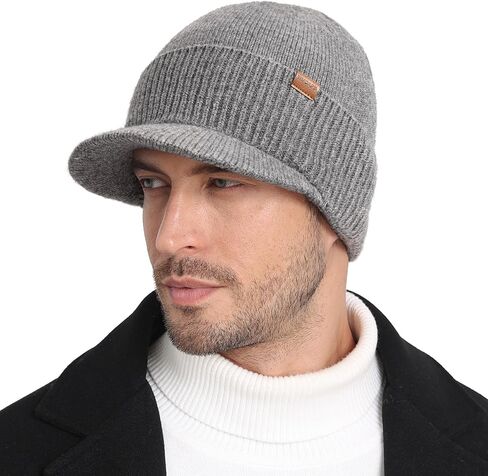 Wmcaps Mens Winter Beanie with Brim - Fleece Lined Thermal Knit Visor Hat for Cold Weather in Saudi Arabia