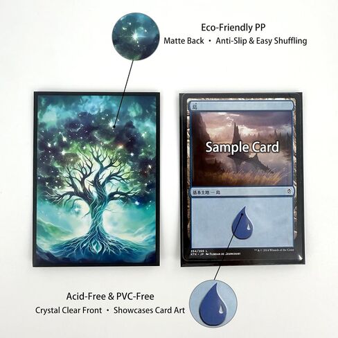 100 قطعة من أكمام بطاقات TCG/MTG، ظهر غير لامع مضاد للانزلاق وسهل الخلط ينطبق على OCG CCG DTCG PTCG، 2.6 × 3.6 بوصة بطاقات ذات حجم قياسي (شجرة) in Kuwait