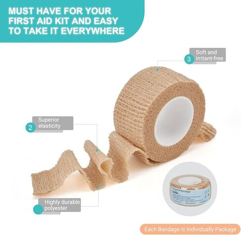 6 Pack,1" x 5 Yards Self Adhesive Bandage Wraps for Sports, Cohesive Bandages,Atheletic Tape for Wrist, Ankle, Hand, Leg,Skin Color,Vet Wrap in Saudi Arabia