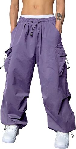 Mens Cargo Trousers Baggy Sweatpants Hip Hop Parachute Pants Elastic Waist Work Casual Joggers Hiking Trousers in Saudi Arabia