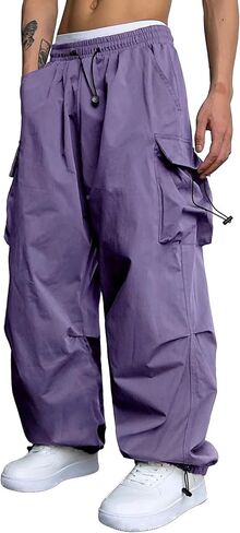 Mens Cargo Trousers Baggy Sweatpants Hip Hop Parachute Pants Elastic Waist Work Casual Joggers Hiking Trousers in Saudi Arabia