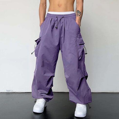 Mens Cargo Trousers Baggy Sweatpants Hip Hop Parachute Pants Elastic Waist Work Casual Joggers Hiking Trousers in Saudi Arabia