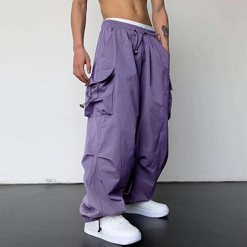 Mens Cargo Trousers Baggy Sweatpants Hip Hop Parachute Pants Elastic Waist Work Casual Joggers Hiking Trousers in Saudi Arabia