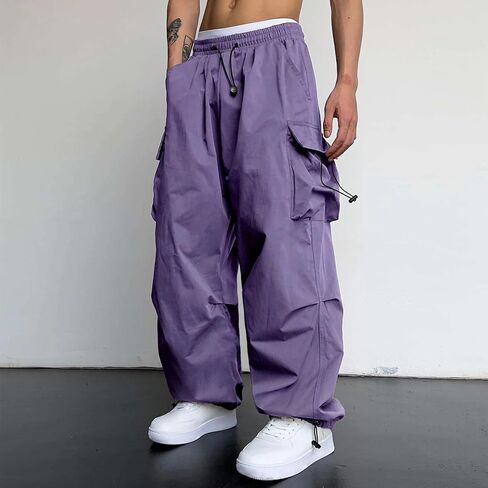 Mens Cargo Trousers Baggy Sweatpants Hip Hop Parachute Pants Elastic Waist Work Casual Joggers Hiking Trousers in Saudi Arabia