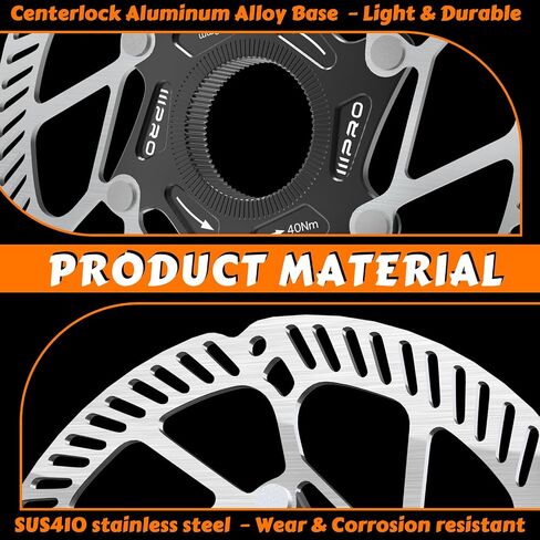 IIIPRO A2 Bike Centerlock Disc Brake Rotor 140mm/160mm/180mm/203mm Stainless Steel MTB Road Bike Center Lock Disc Brake Rotor for Mountain Bike/E-bike/BMX（Black） in Saudi Arabia