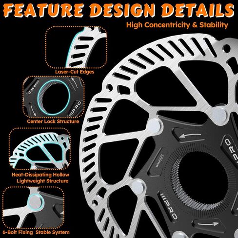 IIIPRO A2 Bike Centerlock Disc Brake Rotor 140mm/160mm/180mm/203mm Stainless Steel MTB Road Bike Center Lock Disc Brake Rotor for Mountain Bike/E-bike/BMX（Black） in Saudi Arabia