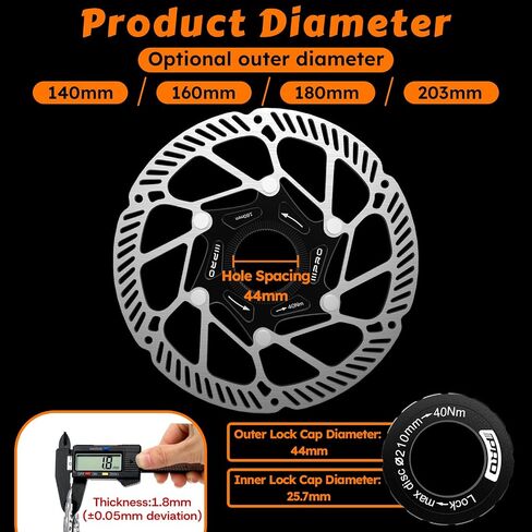 IIIPRO A2 Bike Centerlock Disc Brake Rotor 140mm/160mm/180mm/203mm Stainless Steel MTB Road Bike Center Lock Disc Brake Rotor for Mountain Bike/E-bike/BMX（Black） in Saudi Arabia
