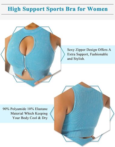 Sports Crop Tank Tops for Women Cutout Zip Seamless Rib Workout Tops Running Yoga Tanks Sleeveless Gym Shirts in Saudi Arabia