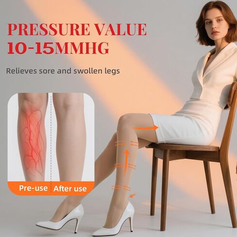 2 Pairs Compression Pantyhose for Women, 10-15mmHg​ High Waist Compression Stockings, 30D Shaping Tights For women in Saudi Arabia