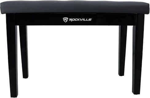 مقعد بيانو من خشب تايلاند الأسود من Rockville PB7، مقعد مبطن مريح، حجرة تخزين، لعازفي البيانو ولاعبي لوحة المفاتيح in Saudi Arabia