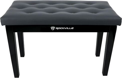 مقعد بيانو من خشب تايلاند الأسود من Rockville PB7، مقعد مبطن مريح، حجرة تخزين، لعازفي البيانو ولاعبي لوحة المفاتيح in Saudi Arabia