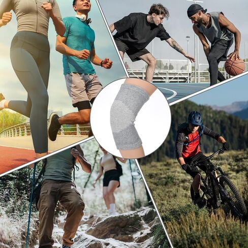 Bamboo Knee Compression Sleeve, Elastic Knee Brace for Men and Women, Knees Support for Running, Gym, Arthritis, Non Slip Compression Knees Sleeve for Swelling Breathable, Gray, Large in Saudi Arabia