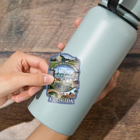 Die Cut Sticker St Augustine, Florida, Celebrating 450 Years, Montage Scenes, Vinyl Sticker, (Waterproof Decal for Cars, Water Bottles, Laptops, Coolers), Small in Saudi Arabia