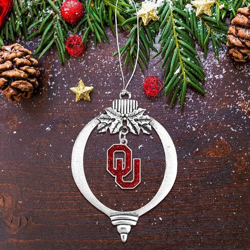 Oklahoma Sooners Glitter Charm Bulb Shape Silver Metal Christmas Ornament Gift Tree Decoration OU in Saudi Arabia