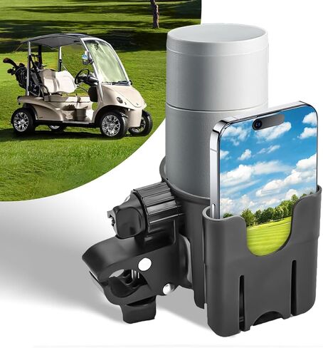 Golf Cart Cup Holders, Universal 2-in-1 Mug Phone Holder, Mount Compatible with EZGO/Club Car/Yamaha, 360° Swivel with Silicone Protective Pad, Bike, Wheelchair, Walker, Scooter in Saudi Arabia