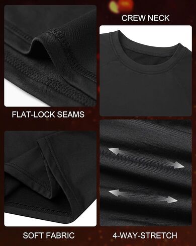 قميص حراري مضغوط للأولاد - طبقة أساسية من الصوف بأكمام طويلة للشباب لكرة القدم والبيسبول، قمصان داخلية سريعة الجفاف in Kuwait