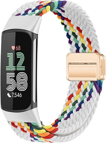 مجدول مغناطيسي متوافق مع Fitbit Charge 6 / Fitbit Charge 5 للرجال والنساء، حزام رياضي مرن قابل للتعديل من النايلون قابل للتمدد من أجل fitbit Charge 6/5 in Kuwait