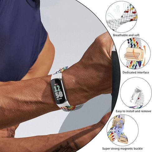 مجدول مغناطيسي متوافق مع Fitbit Charge 6 / Fitbit Charge 5 للرجال والنساء، حزام رياضي مرن قابل للتعديل من النايلون قابل للتمدد من أجل fitbit Charge 6/5 in Kuwait