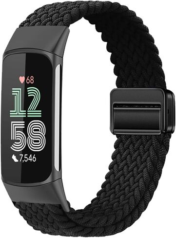 مجدول مغناطيسي متوافق مع Fitbit Charge 6 / Fitbit Charge 5 للرجال والنساء، حزام رياضي مرن قابل للتعديل من النايلون قابل للتمدد من أجل fitbit Charge 6/5 in Saudi Arabia