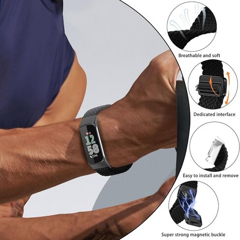 مجدول مغناطيسي متوافق مع Fitbit Charge 6 / Fitbit Charge 5 للرجال والنساء، حزام رياضي مرن قابل للتعديل من النايلون قابل للتمدد من أجل fitbit Charge 6/5 in Saudi Arabia