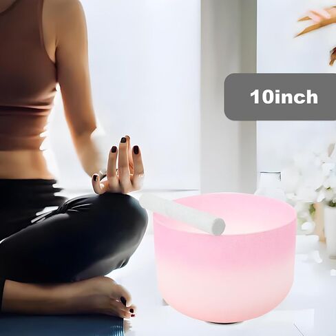 Crystal Singing Bowl 10 inch C Note, Colorful Pink Sound Bowl with Mallet O-ring, Sound Healing Instruments for Healing Mindfulness Meditation Yoga Sound Baths in Saudi Arabia