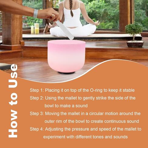Crystal Singing Bowl 10 inch C Note, Colorful Pink Sound Bowl with Mallet O-ring, Sound Healing Instruments for Healing Mindfulness Meditation Yoga Sound Baths in Saudi Arabia