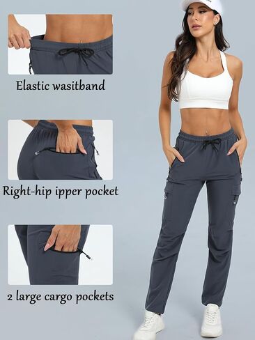 Women's Hiking Cargo Pants Water-Resistant Quick Dry Travel Camping Work Pants Zipper Pockets in Saudi Arabia