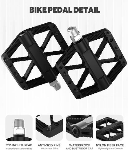 دواسات الدراجة، دواسات الدراجة الجبلية MTB BMX، دواسات دراجة 9/16 بوصة، مركب نايلون خفيف الوزن غير قابل للانزلاق، دواسات متينة تحمل منصة تحمل in Kuwait