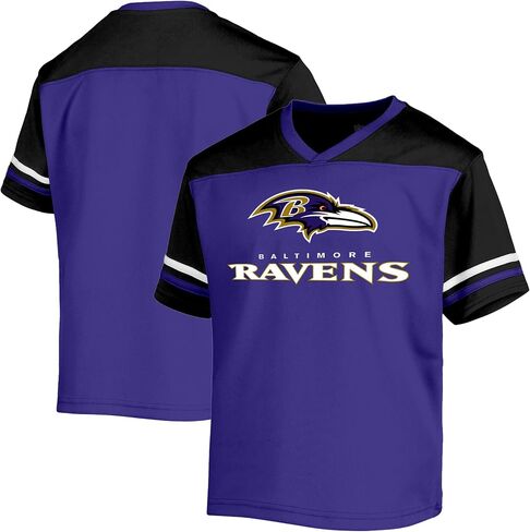 NFL Kids Youth 8-20 Officially Licensed Team Color Wordmark Primary Logo Victory Stripe V-Neck Jersey T-Shirt in Saudi Arabia