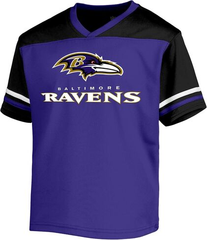 NFL Kids Youth 8-20 Officially Licensed Team Color Wordmark Primary Logo Victory Stripe V-Neck Jersey T-Shirt in Saudi Arabia
